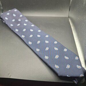 Peter Millar 100% Silk Necktie With Blue Paisley Pattern Brown White Hand Folded